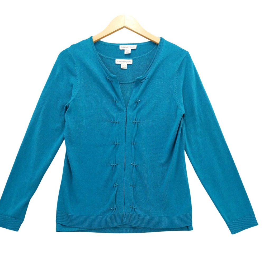 Coldwater Creek‎ Teal Blue Silk Cotton Cardigan and Tank Set Size S Twinset
